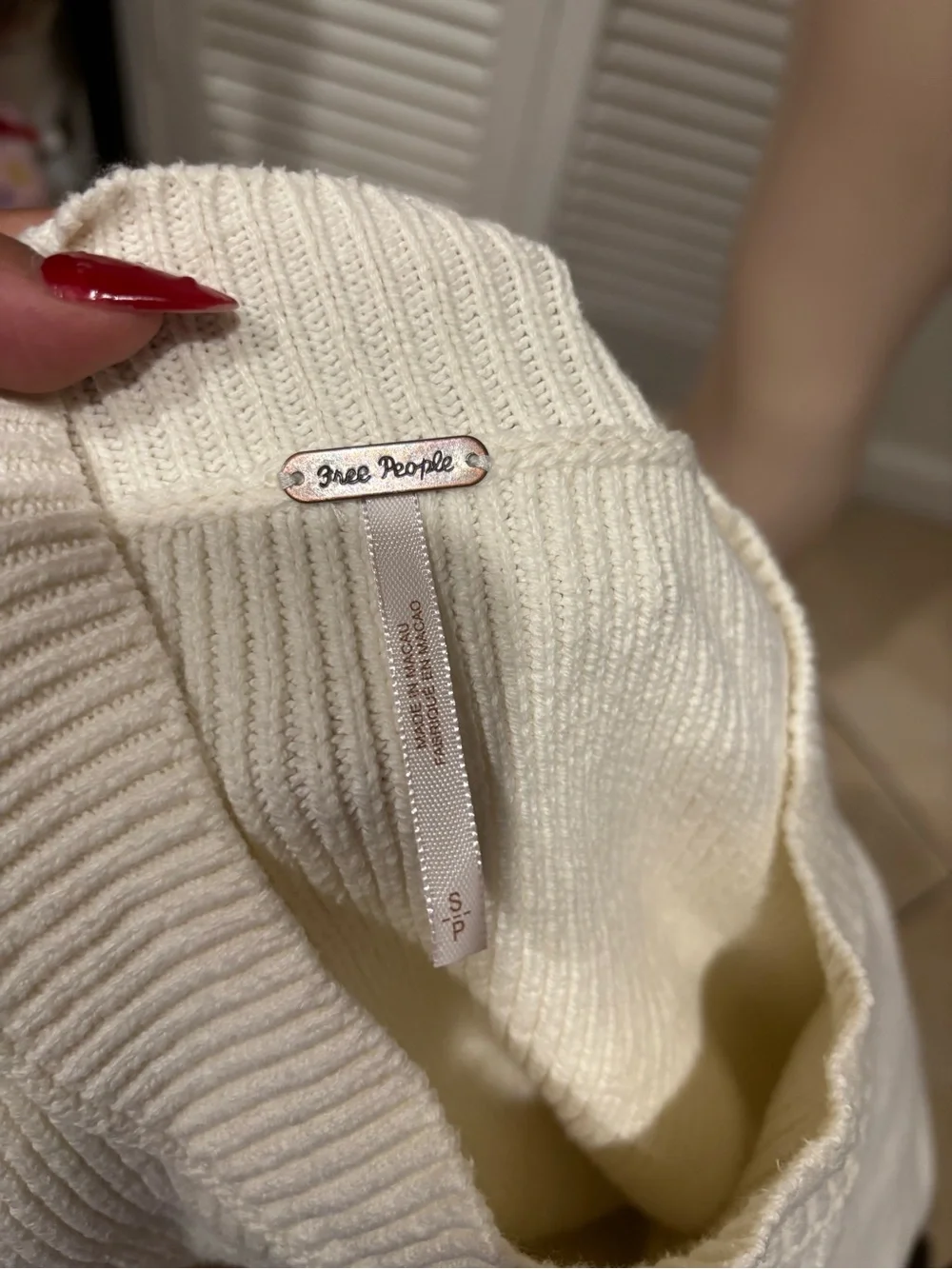 Free People Ivory Cropped Crewneck Sweater